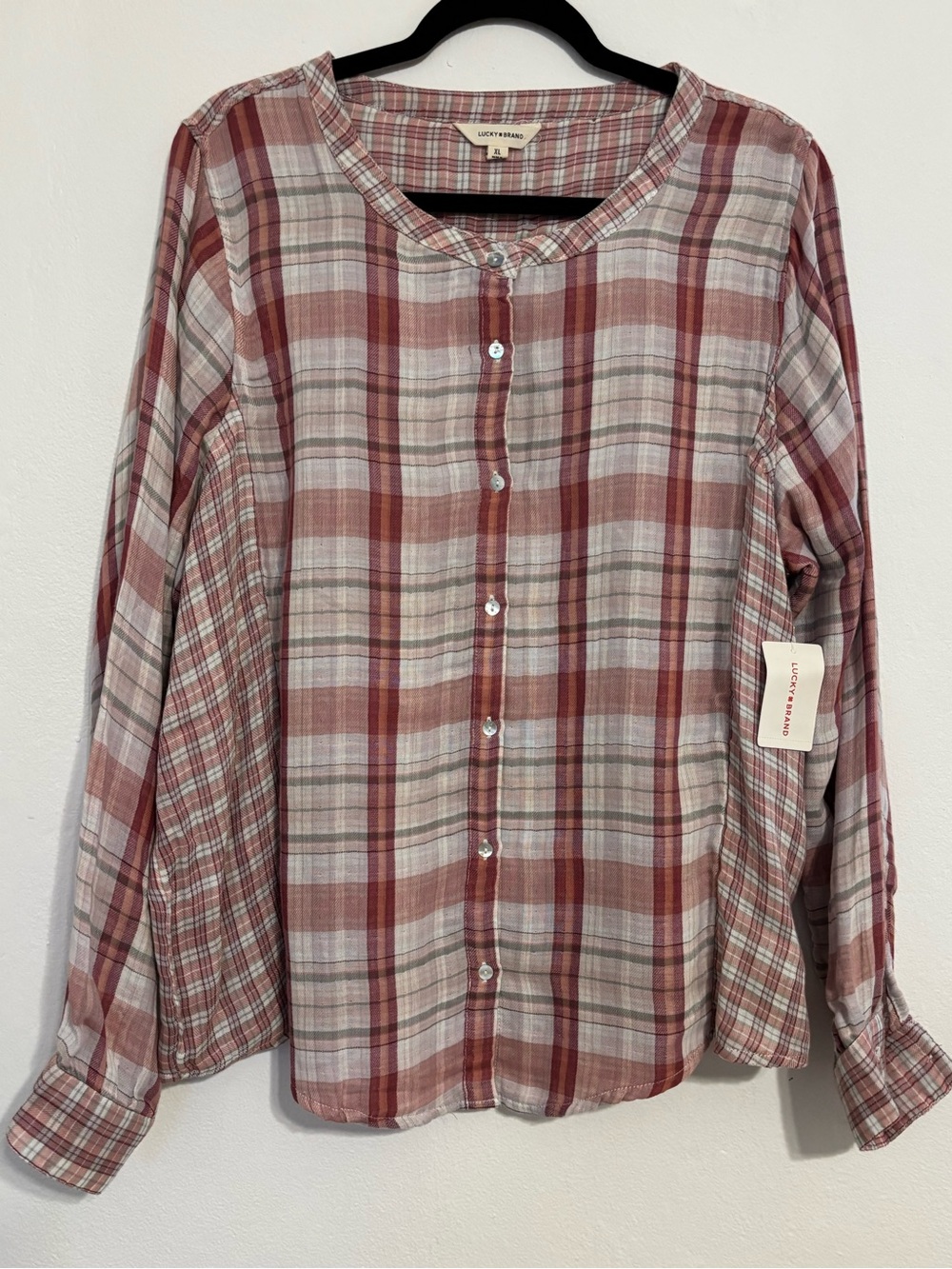 Lucky Brand Plaid Button-Down Shirt in Red and Cream